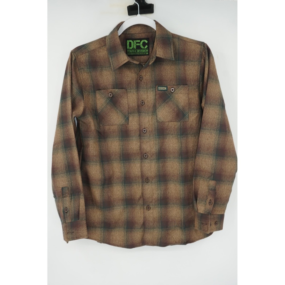 Dixxon‎ Shirt Brown Plaid Flannel Button Up Youth Boys XL Long Sleeve Casual